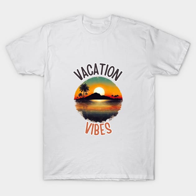 Vacation Vibes Tropical Vintage Sunset T-Shirt by Doodle and Things